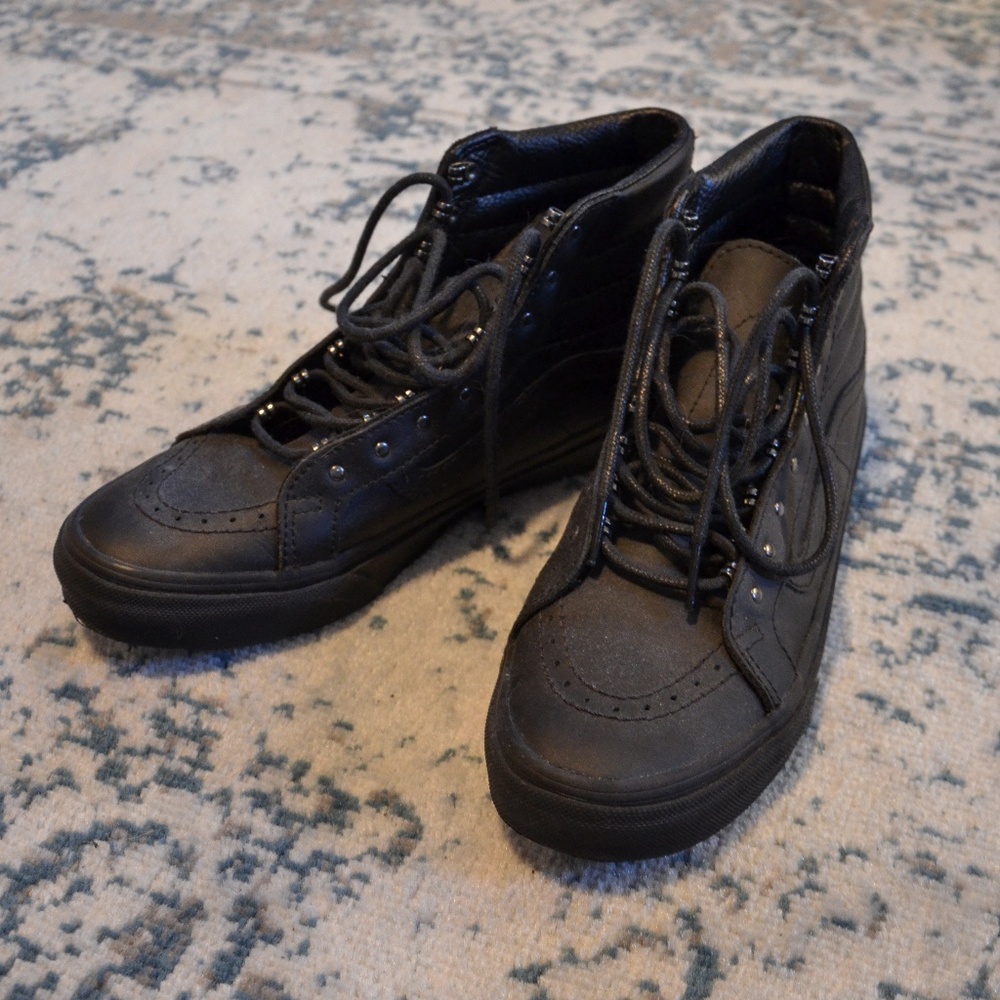 Black Leather High-Top Vans